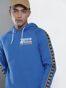 The Indian Garage Co Men Blue & Black Printed Hooded Sweatshirt