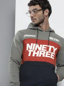 The Indian Garage Co Men Charcoal Colourblocked Hooded Sweatshirt