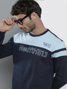 The Indian Garage Co Men Navy Blue Colourblocked Sweatshirt