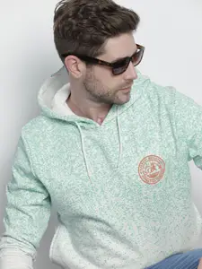 The Indian Garage Co Men Blue & White Printed Hooded Sweatshirt