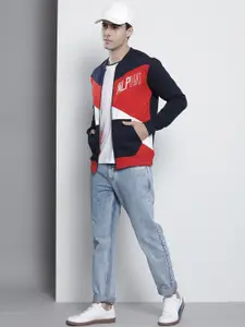 The Indian Garage Co Men Navy Blue & Red Colourblocked Sweatshirt