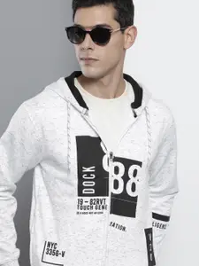 The Indian Garage Co Men Grey Melange Printed Hooded Sweatshirt