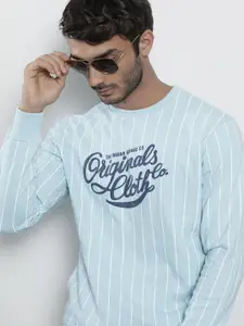 The Indian Garage Co Men Turquoise Blue Striped Sweatshirt