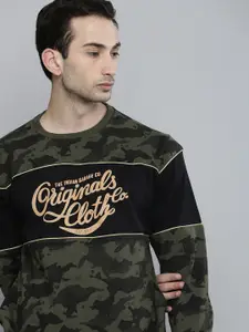 The Indian Garage Co Men Olive Green Camouflage Printed Sweatshirt