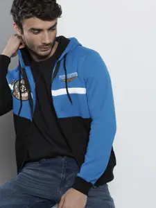 The Indian Garage Co Men Blue Colourblocked Hooded Sweatshirt