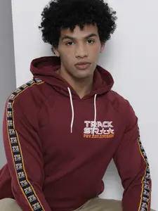 The Indian Garage Co Men Burgundy Hooded Sweatshirt
