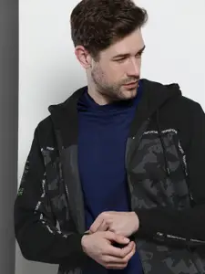 The Indian Garage Co Men Black Camouflage Printed Hooded Sweatshirt