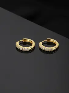 Carlton London Gold-Plated CZ Studded Circular Handcrafted Huggie Hoop Earrings