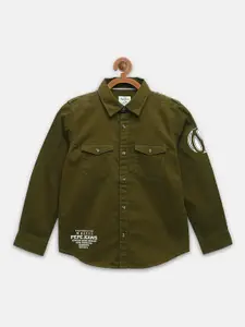 Pepe Jeans Boys Olive Green Opaque Casual Shirt