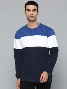 Alcis Men Navy Blue & White Cotton Colourblocked Sweatshirt