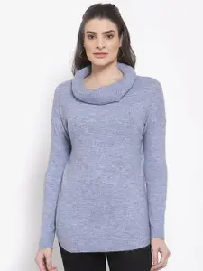 Mafadeny Women Blue Longline Pullover