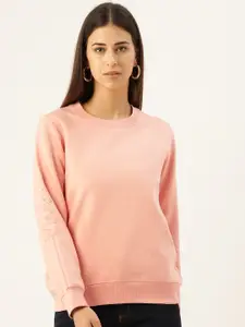 Madame Women Peach-Coloured Solid Sweatshirt