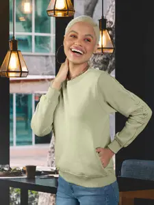 Madame Madame Women Green Solid Sweatshirt