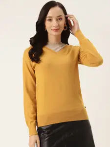 Madame Women Mustard Yellow Solid Pullover