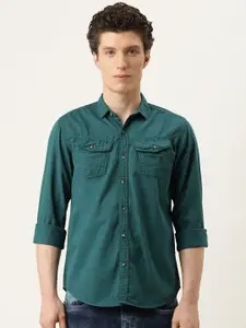 IVOC Men Green Slim Fit Opaque Casual Shirt