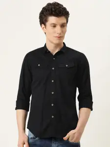 IVOC Men Black Slim Fit Opaque Casual Shirt