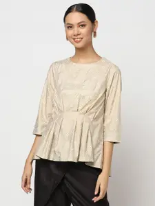 Fabindia Beige & Golden Geometric A-Line Top