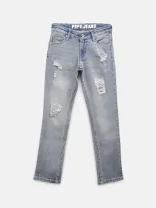 Pepe Jeans Boys Blue Slim Fit Mildly Distressed Light Fade Jeans