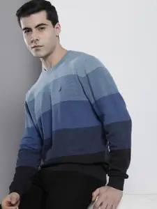 Nautica Men Pure Cotton Colourblocked Pullover with Embroidered Detail