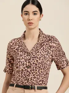 her by invictus Women Pink & Brown Animal Printed Casual Shirt