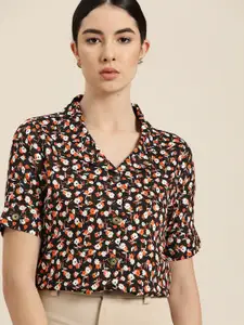 her by invictus Women Black & White Floral Printed Casual Shirt