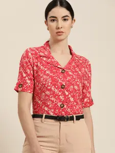 her by invictus Women Red & White Floral Printed Casual Shirt