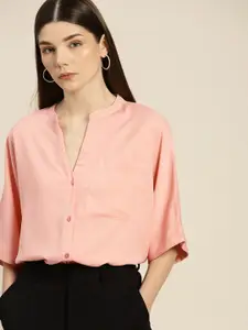 her by invictus Women Pink Solid Boxy Fit Casual Shirt