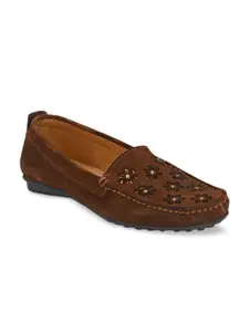 CARLO ROMANO Women Brown Perforations Genuine Leather Mocassin Loafers