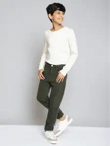 M&H Juniors Boys Olive Green Regular Fit Clean Look Stretchable Jeans
