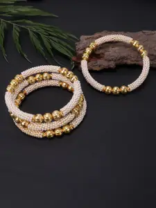 JEWELS GEHNA Set Of 4 White Pearl Beaded Handcrafted Bangles