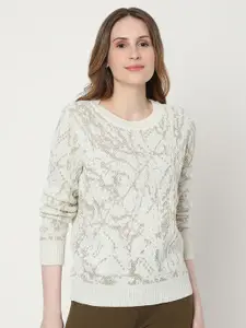 Vero Moda Women White Ribbed Pullover