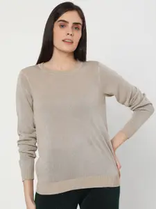 Vero Moda Women Beige Solid Pullover Sweater