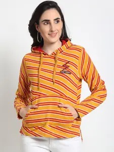 Club York Women Mustard Striped Hooded Sweatshirt