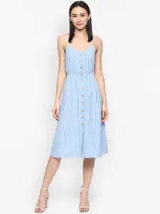 Porsorte Blue Striped Shoulders Straps Cotton Midi Dress