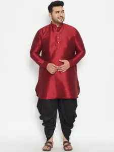 VASTRAMAY Men Maroon Silk Blend Kurta with Dhoti Set