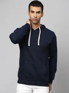 Campus Sutra Men Navy Blue Hooded Cotton Sweatshirt