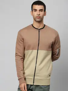 Campus Sutra Men Beige & Brown Colourblocked Cotton Sweatshirt