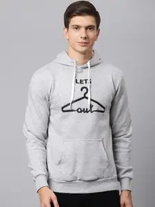 Campus Sutra Men Grey Printed Hooded Cotton Sweatshirt