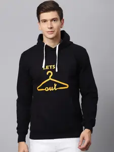 Campus Sutra Men Black Printed Hooded Cotton Sweatshirt