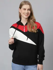 Campus Sutra Women Black Colourblocked Sweatshirt