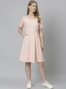 Campus Sutra Peach-Coloured A-Line Dress