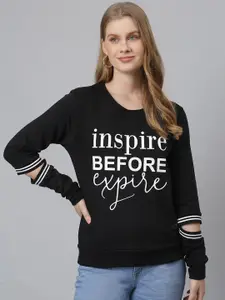 Campus Sutra Women Black Printed Sweatshirt