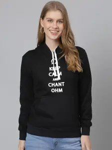 Campus Sutra Women Black & White Printed Hooded Sweatshirt