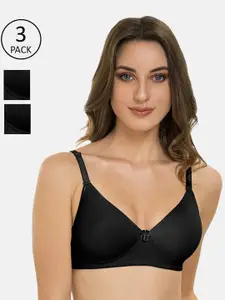 Tweens Pack of 3 Black Non Wired Full Coverage T-shirt Bra TW-91100-3PC-BLK