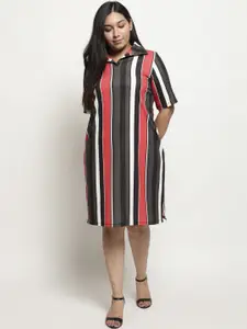 Amydus Women Plus Size Multicoloured Striped Shirt Dress