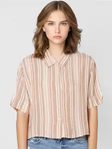 ONLY Women Pink Opaque Striped Casual Shirt