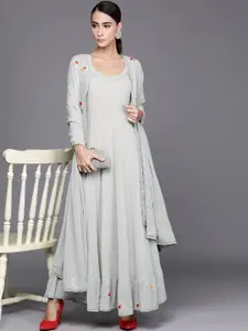 Libas Grey Floral Embroidered Ethnic A-Line Maxi Dress