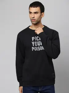 Campus Sutra Men Black & Grey Typography Printed Pullover