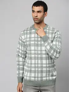 Campus Sutra Men Off White & Grey Checked Pullover