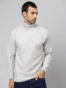 Campus Sutra Men Grey Cable Knit Pullover